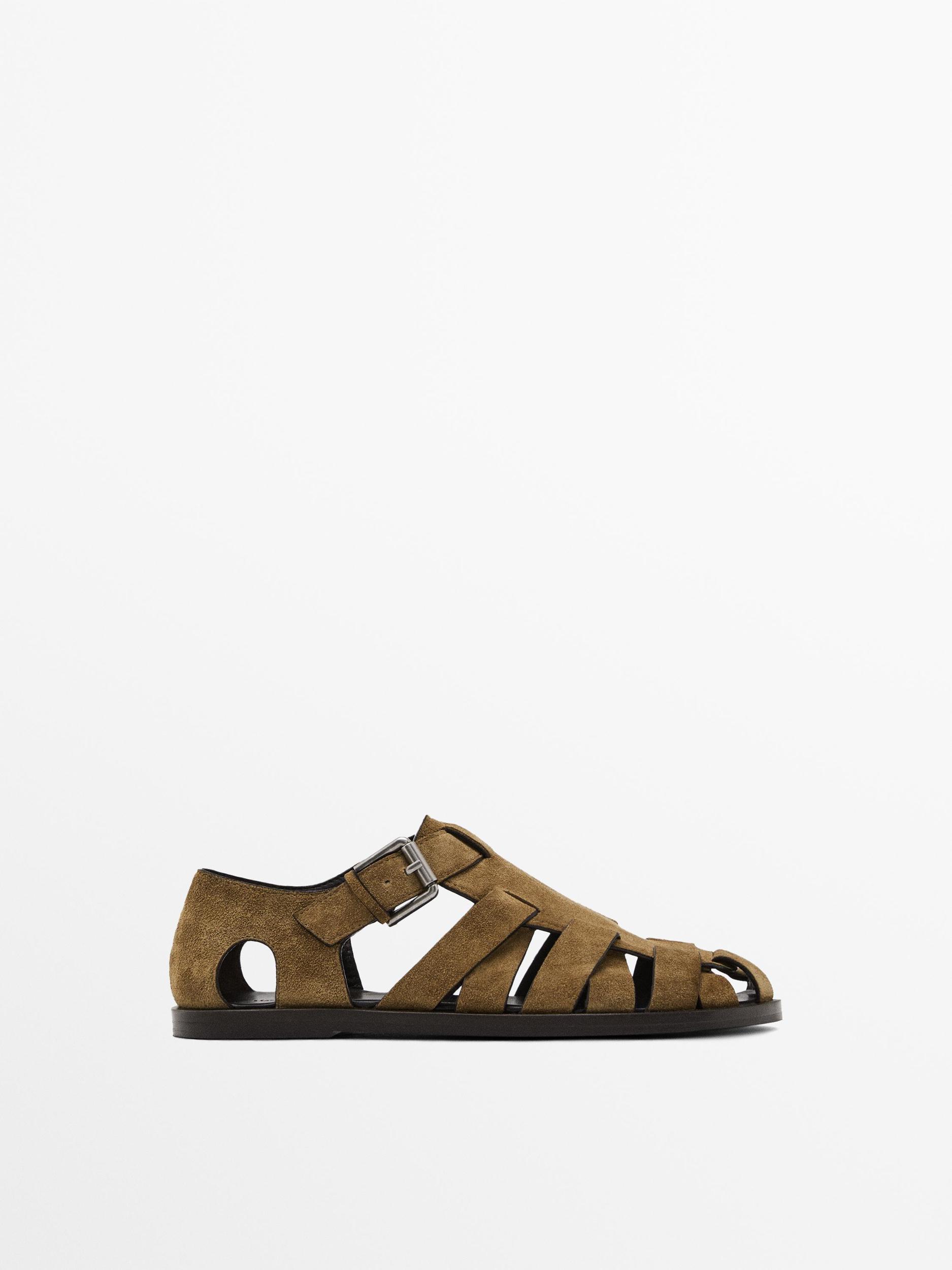Split leather cage sandals Product Image
