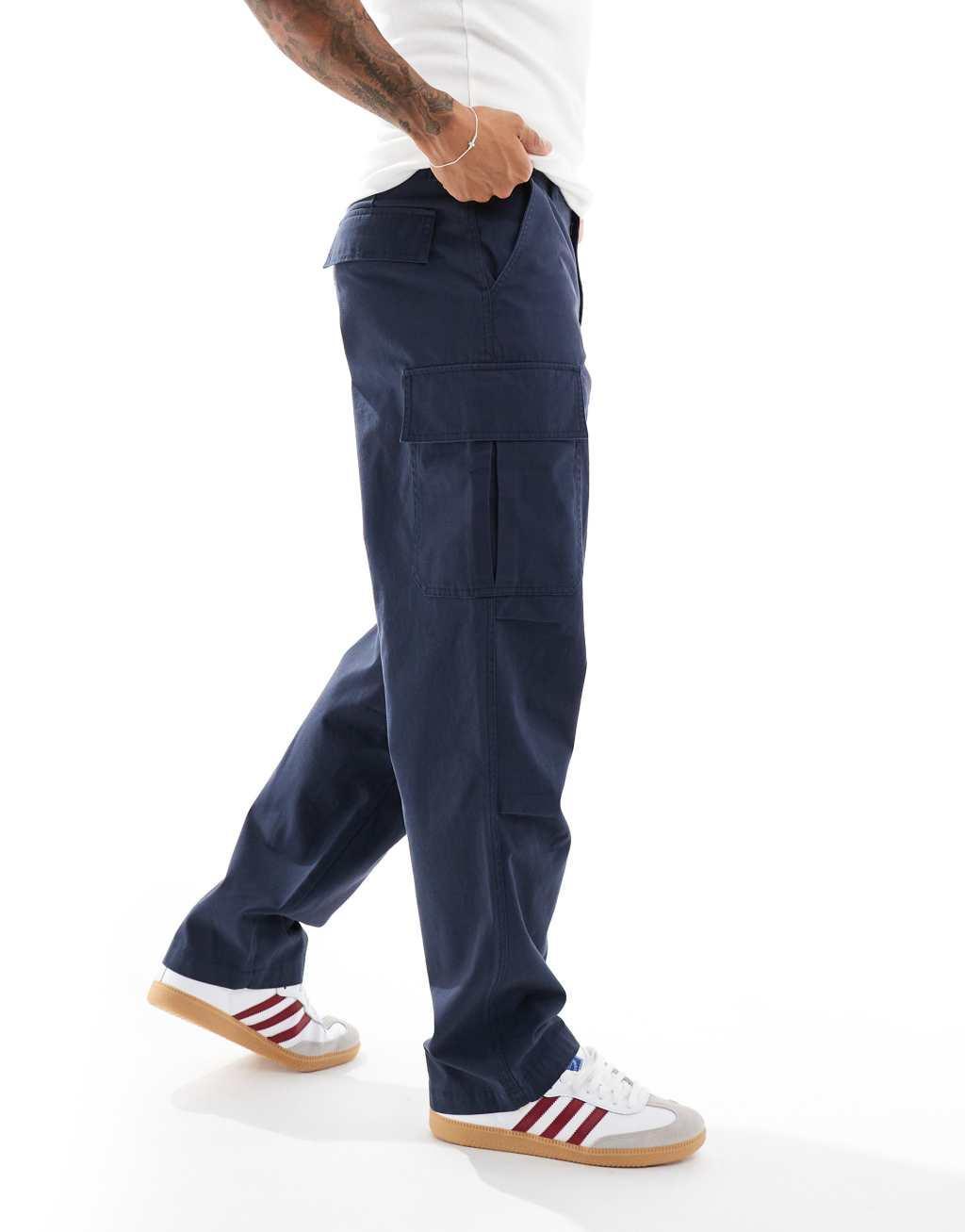ASOS DESIGN Essential baggy cargo pants in navy Product Image