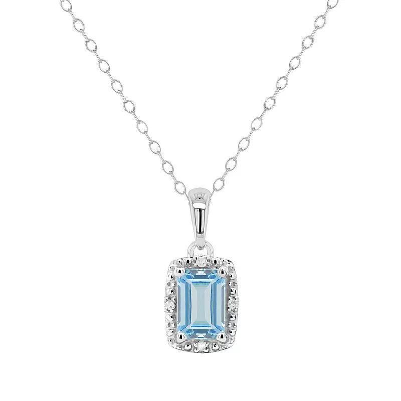 Celebration Gems Sterling Silver Gemstone & Diamond Accent Pendant Necklace, Womens Aquamarine Product Image