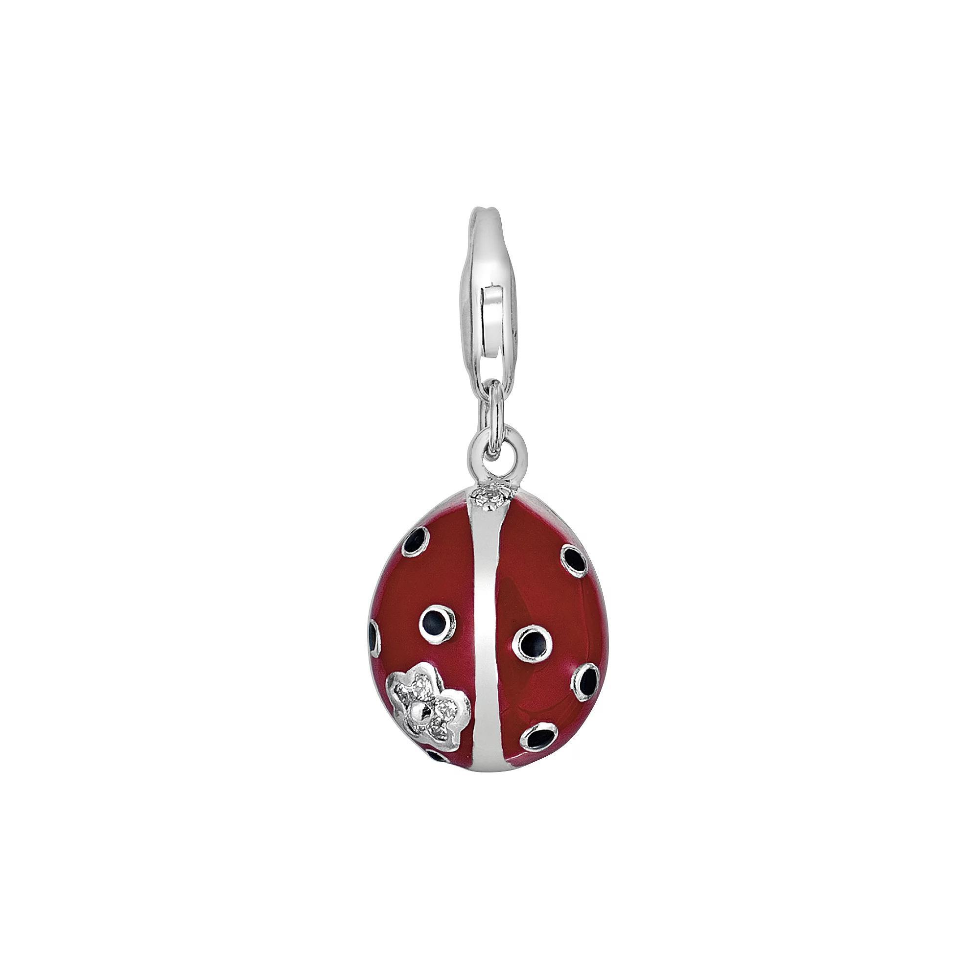Sterling Silver White Topaz Ladybug Charm, Women's Product Image