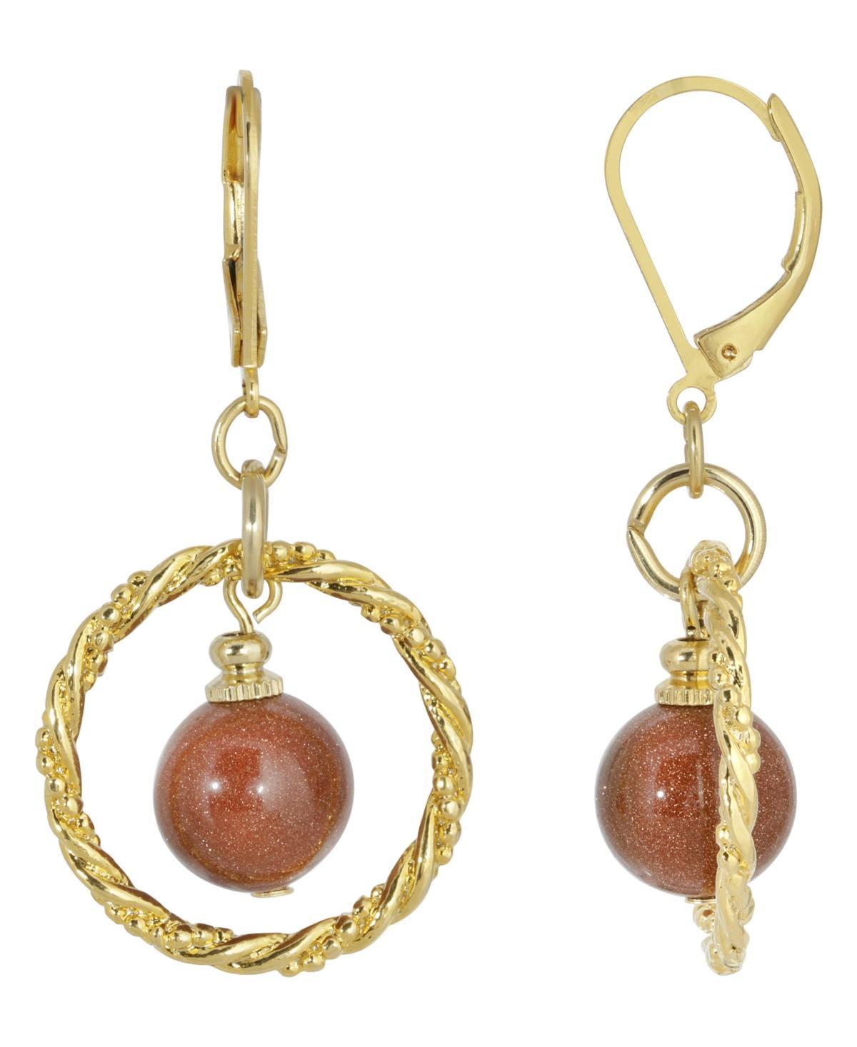 1928 Gold Tone Robital Stone Orbital Drop Earrings, Womens, Brown Product Image