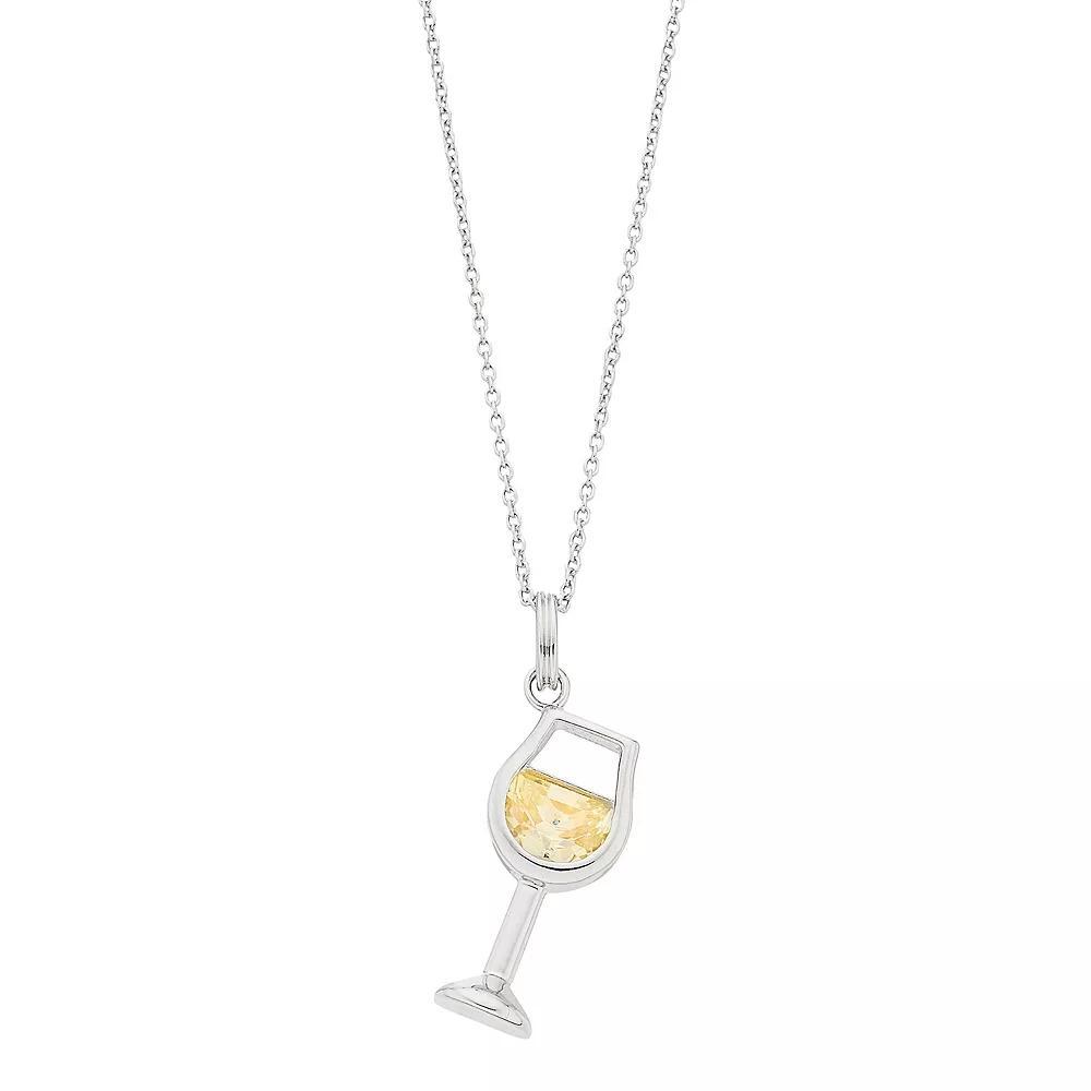 Sterling Silver Cubic Zirconia Wine Glass Pendant Necklace, Women's, Size: 18", White Product Image