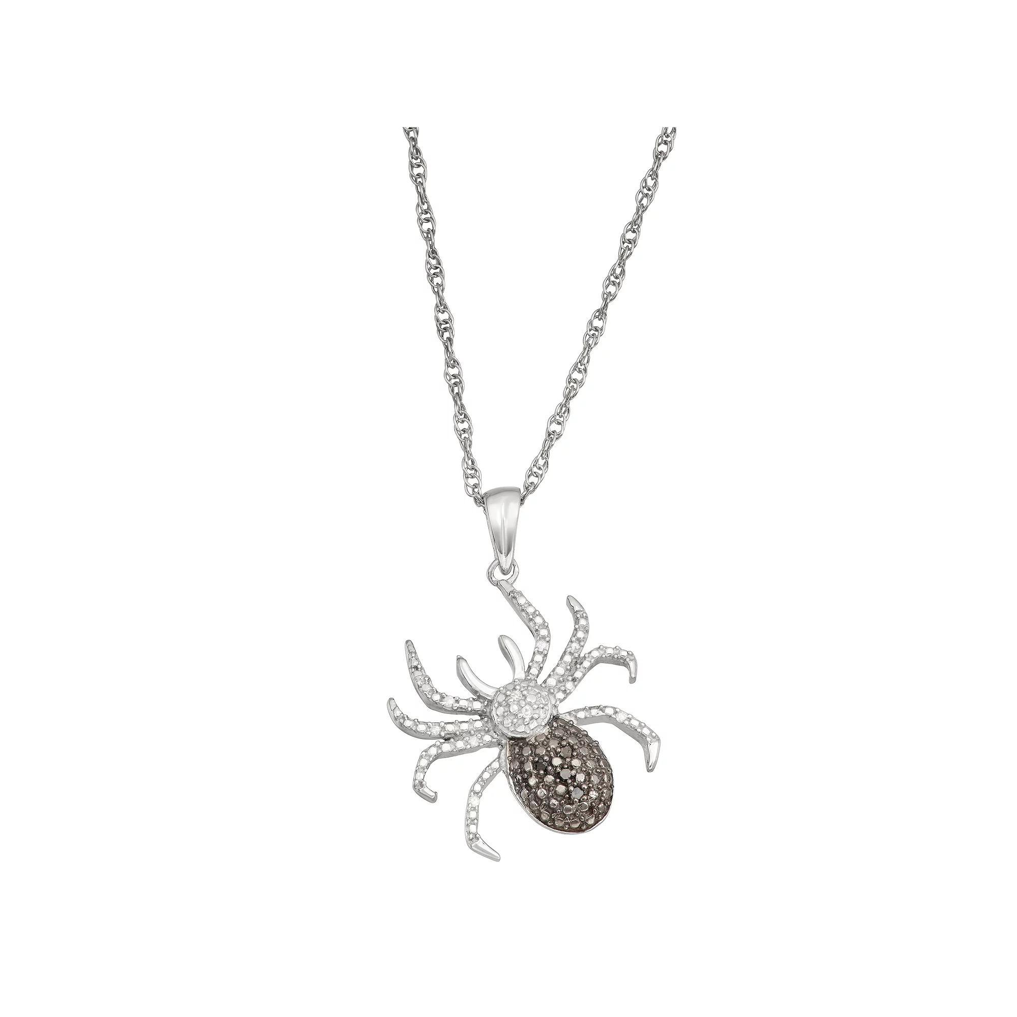 Jewelexcess Sterling Silver Black & White Diamond Accent Spider Pendant Necklace, Women's, Size: 18", Silver Tone Product Image