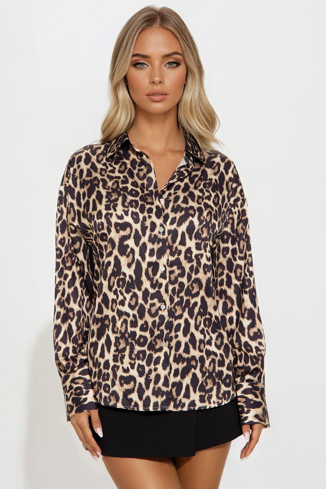Wild Thing Inside Leopard Satin Shirt  - Brown/combo Product Image