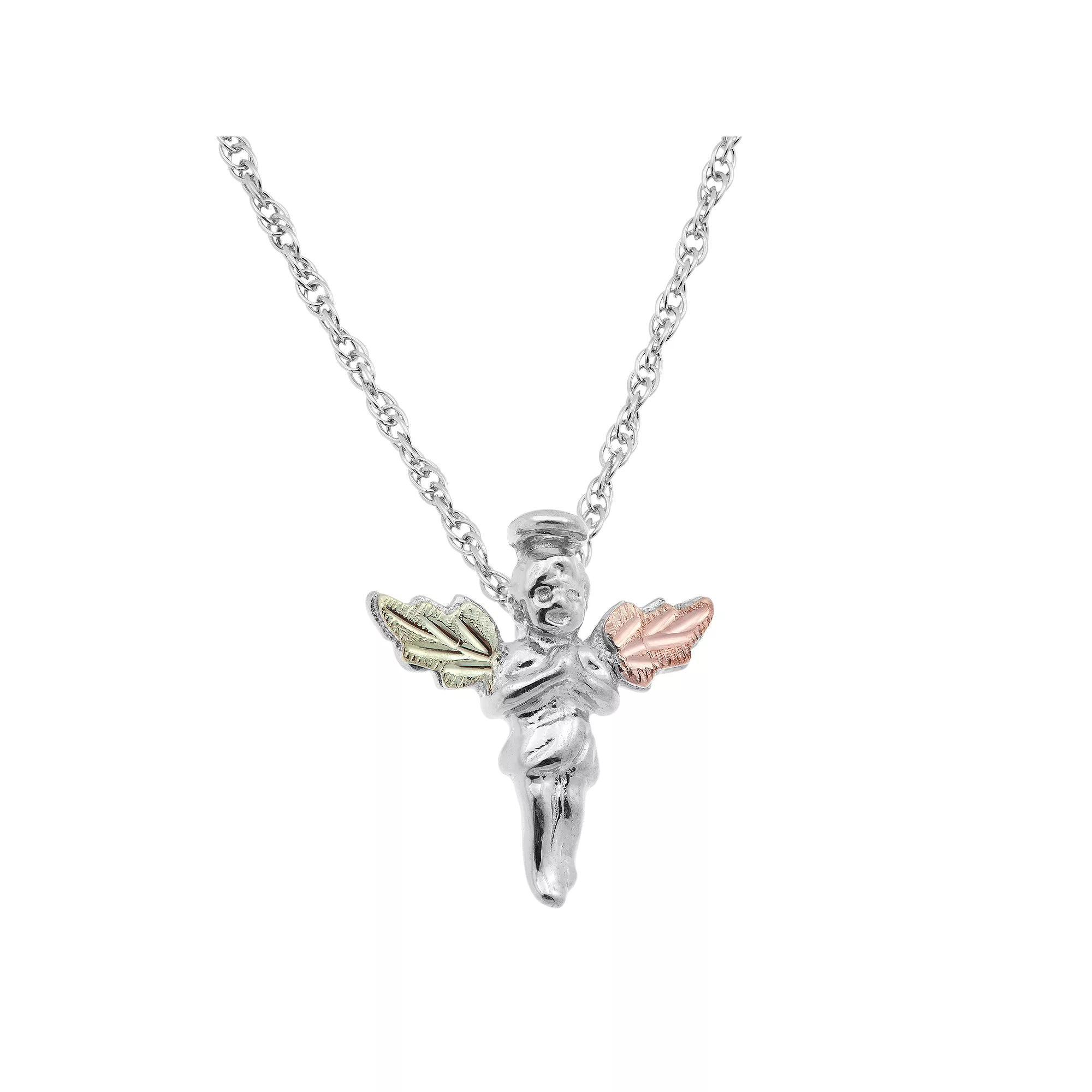 Black Hills Gold Tri Tone Leaf Angel Pendant in Sterling Silver, Womens Product Image