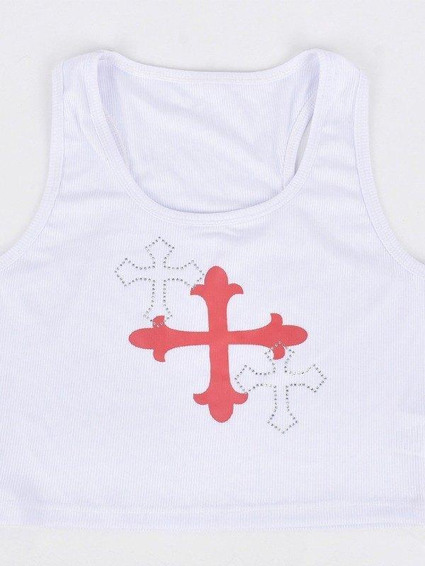 Rhinestone Cross Rib Cropped Tank Top Product Image