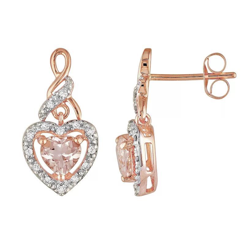 Stella Grace 10k Rose Gold 1/8-ct. T.W. Diamond and Morganite Heart Drop Earrings, Womens, Pink Product Image