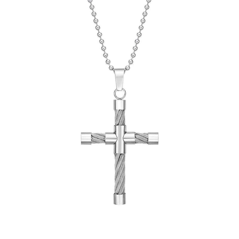 Men's LYNX Stainless Steel Cross Pendant Necklace, Size: 22" Product Image