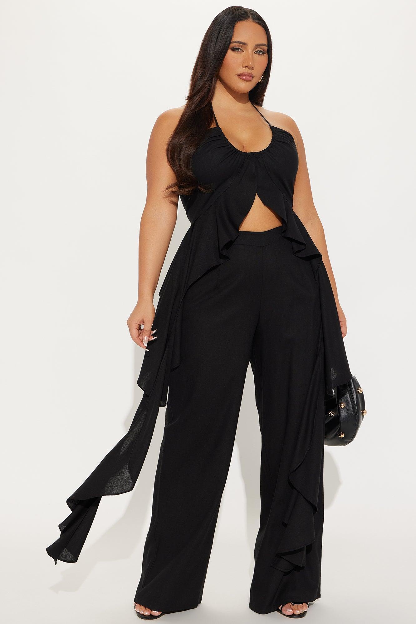 Crystal Shores Flowy Linen Pant Set - Black Product Image