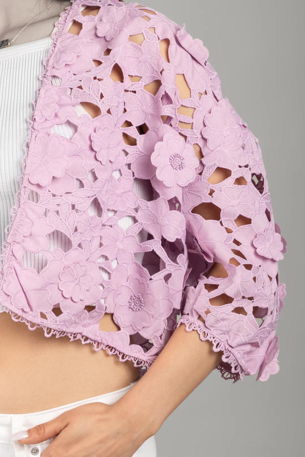 Floral Lace Cut Out Bolero Purple Product Image