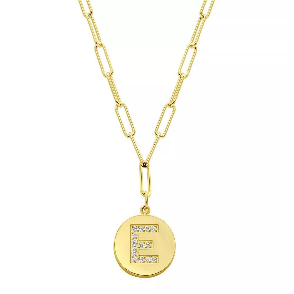 Adornia Gold Tone Adjustable Cubic Zirconia Initial Disc Pendant Paperclip Necklace, Womens Product Image
