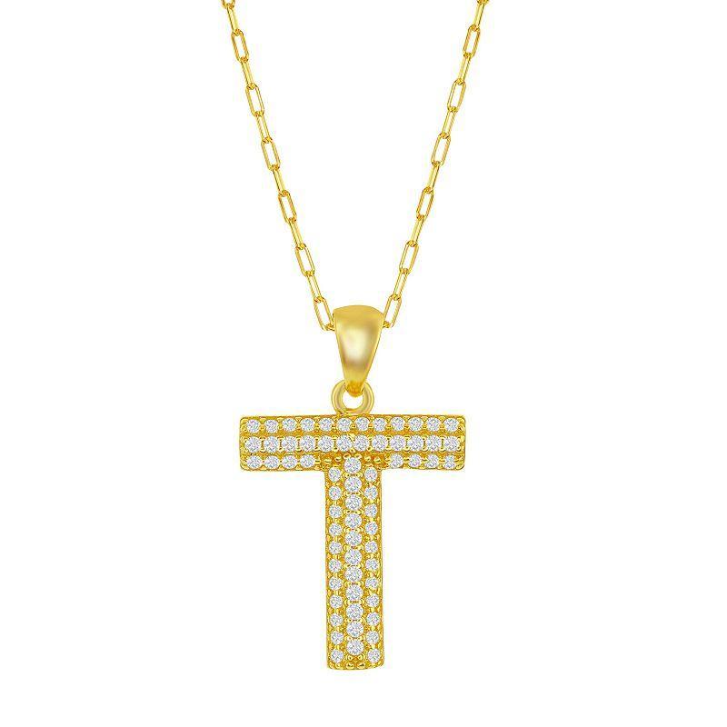 Sterling Silver Cubic Zirconia Block Initial Necklace, Women's, Size: 16-18" ADJ, H Product Image