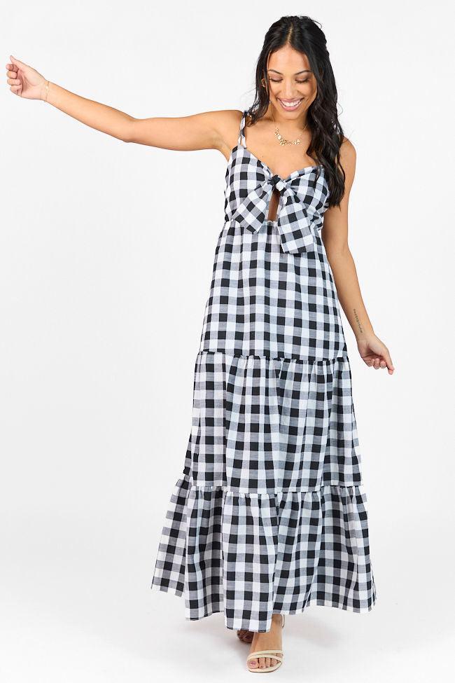 Checked Out Black and White Gingham Tie Front Maxi Dress FINAL SALE Product Image