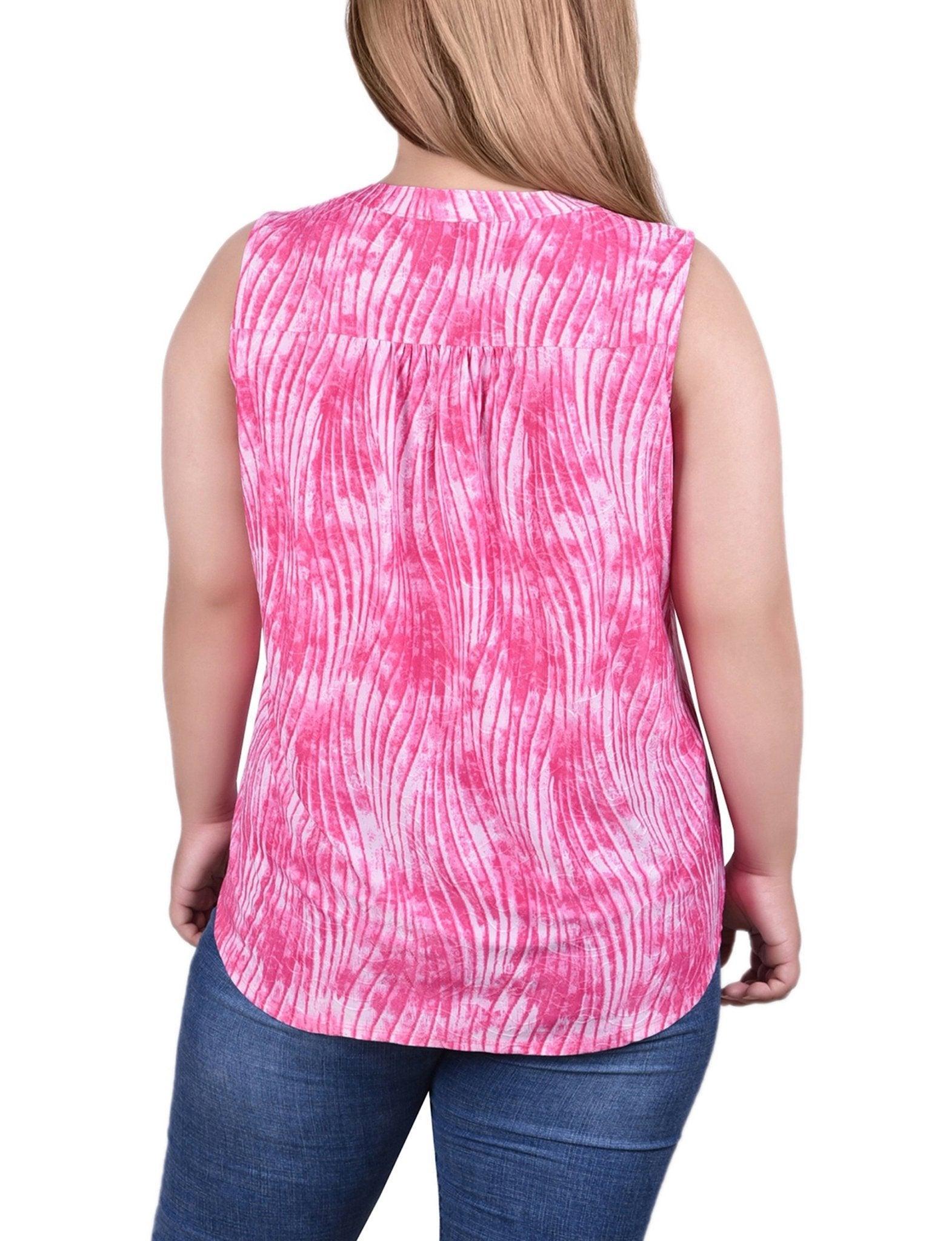Fuschia Swirlbreeze Sleeveless Jacquard Y Neck Top - Plus Product Image