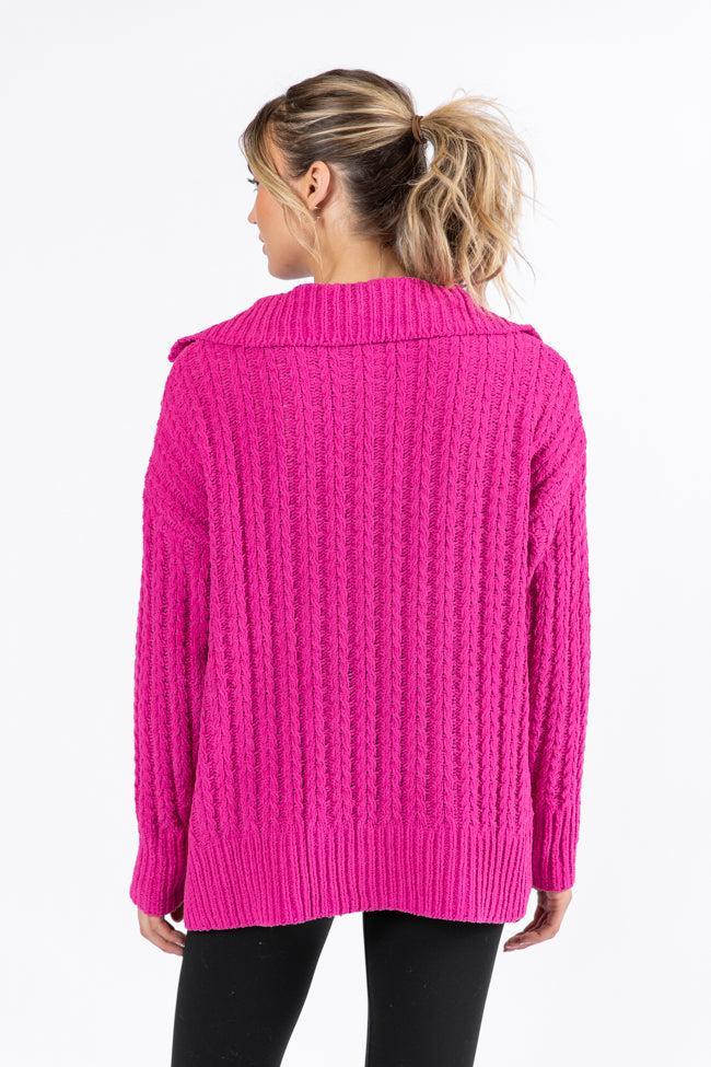 Forever Yours Magenta Cable Knit Chenille Quarter Zip Sweater Product Image