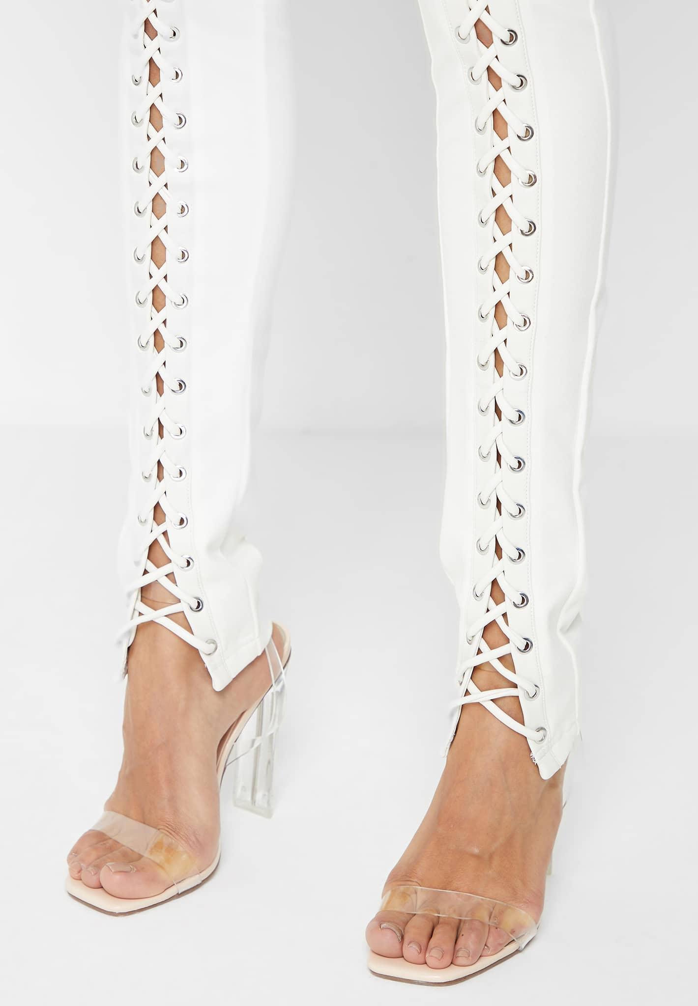 Lace Up Leggings with Corset Detail - White Female Product Image