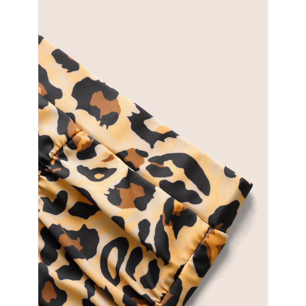 Plus Size Leopard Print High Rise Ruched Swim Bottom Women's Swimwear Leopard Beach Gathered High stretch Skinny High Rise Curve Swim Bottoms BloomChic 12/L Product Image