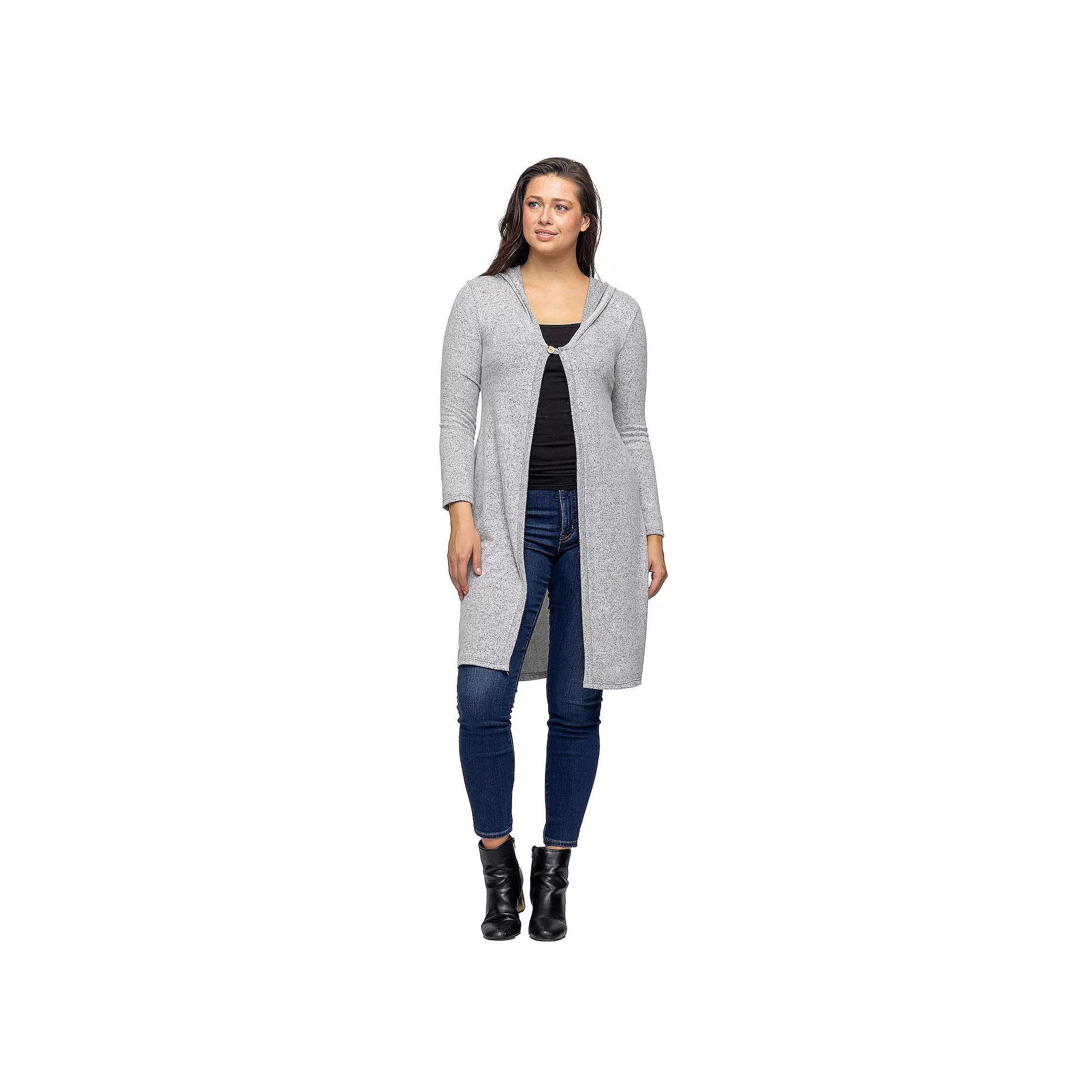 Women's 24Seven Comfort Apparel Knee Length Hooded Cardigan Shrug, Size: Medium, Gray Product Image