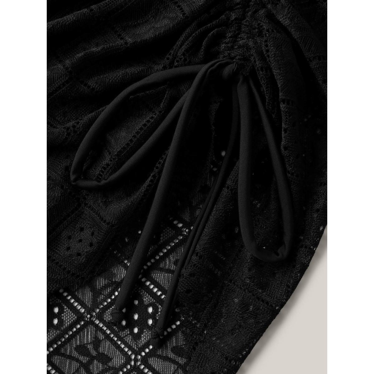 Plus Size Lace Adjustable Coverage Drawstring Swim Bottoms Women's Swimwear Black Beach See through High stretch Skinny Mid Rise Curve Swim Bottoms BloomChic 26/4X Product Image