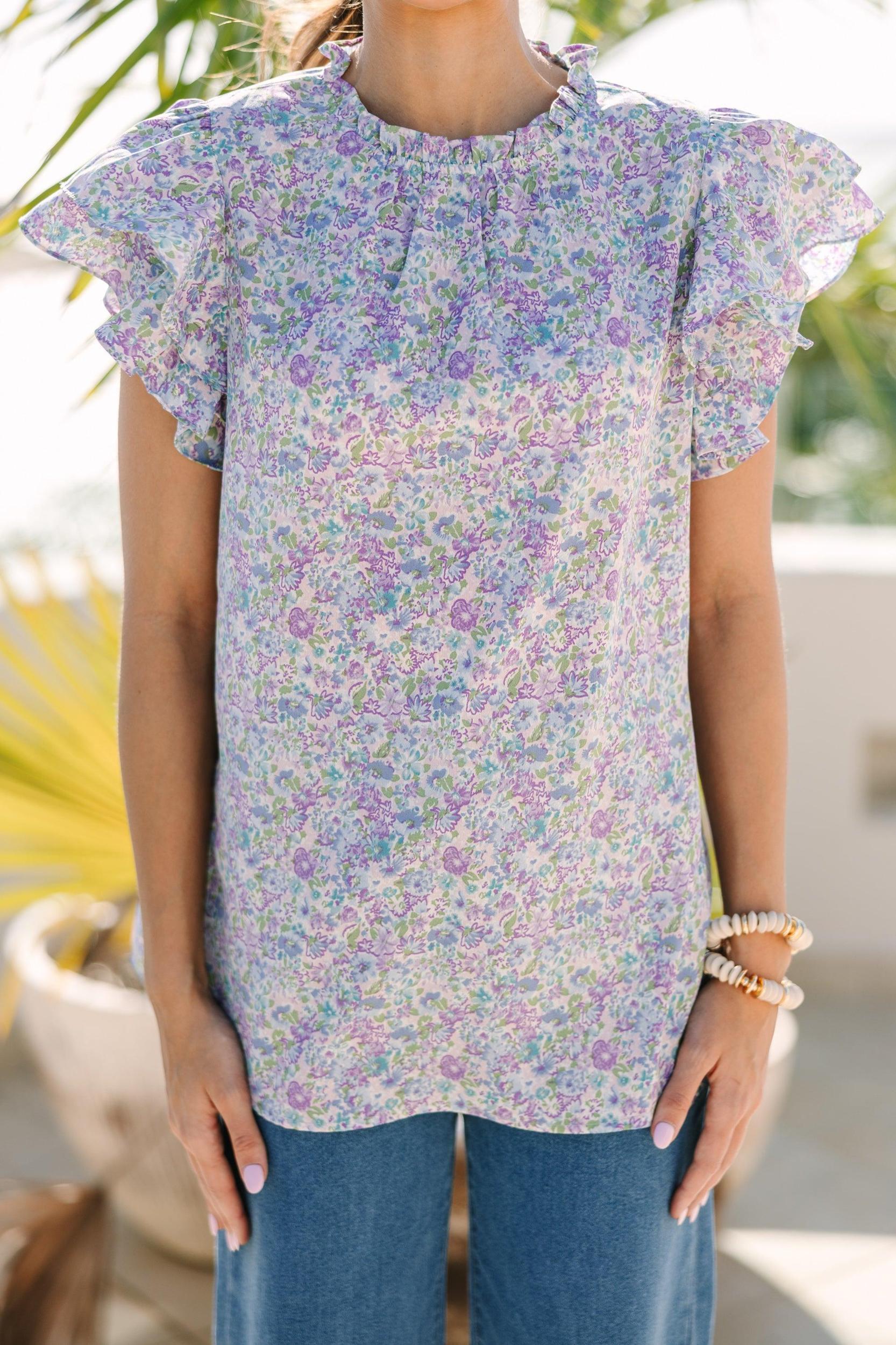 On Your Heart Light Blue Ditsy Floral Blouse Female Product Image