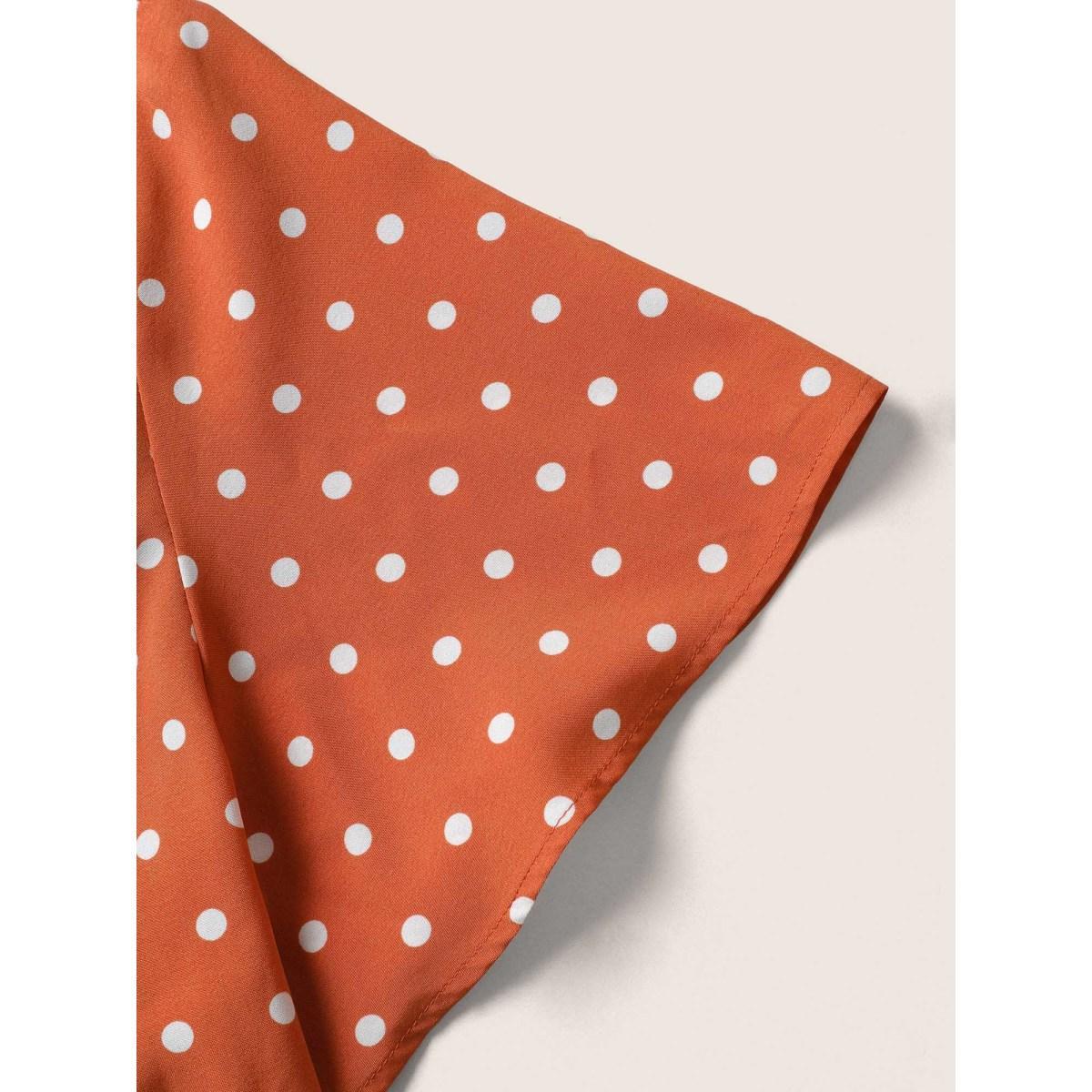 Plus Size Polka Dot Drawstring Belted Ruffle Sleeve Dress OrangeRed Women Elegant Non V-neck Short sleeve Curvy Midi Dress BloomChic 14-16/1X Product Image
