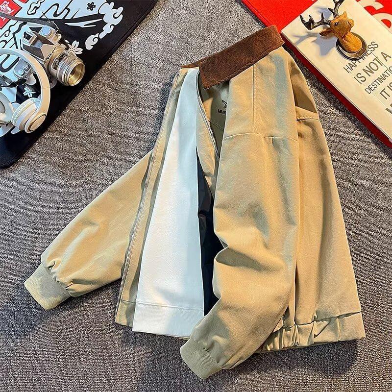 Lapel Collar Lettering Embroidered Zip Jacket Product Image