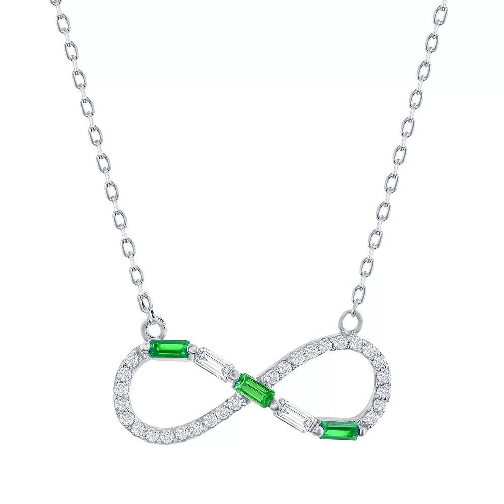 Sterling Silver Gemstone & Cubic Zirconia Infinity Pendant Necklace, Women's, Size: 16-18" ADJ, Simulated Green Product Image