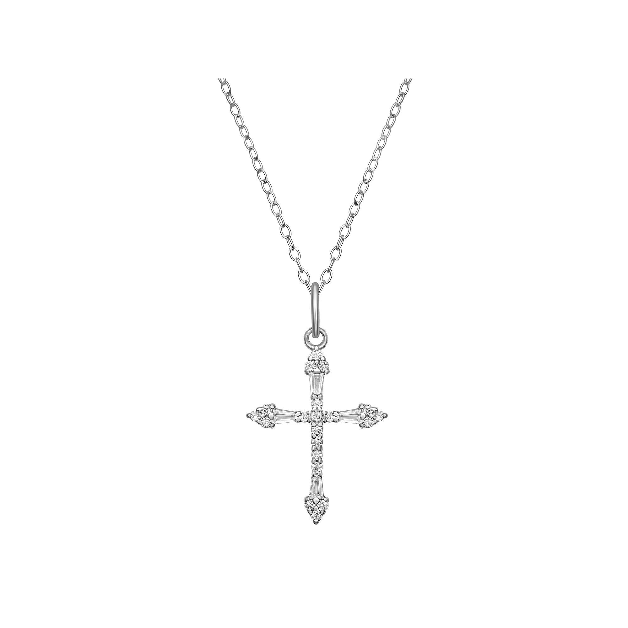 PRIMROSE Sterling Silver Cubic Zirconia Cross Pendant Necklace, Women's, Size: 18" Product Image
