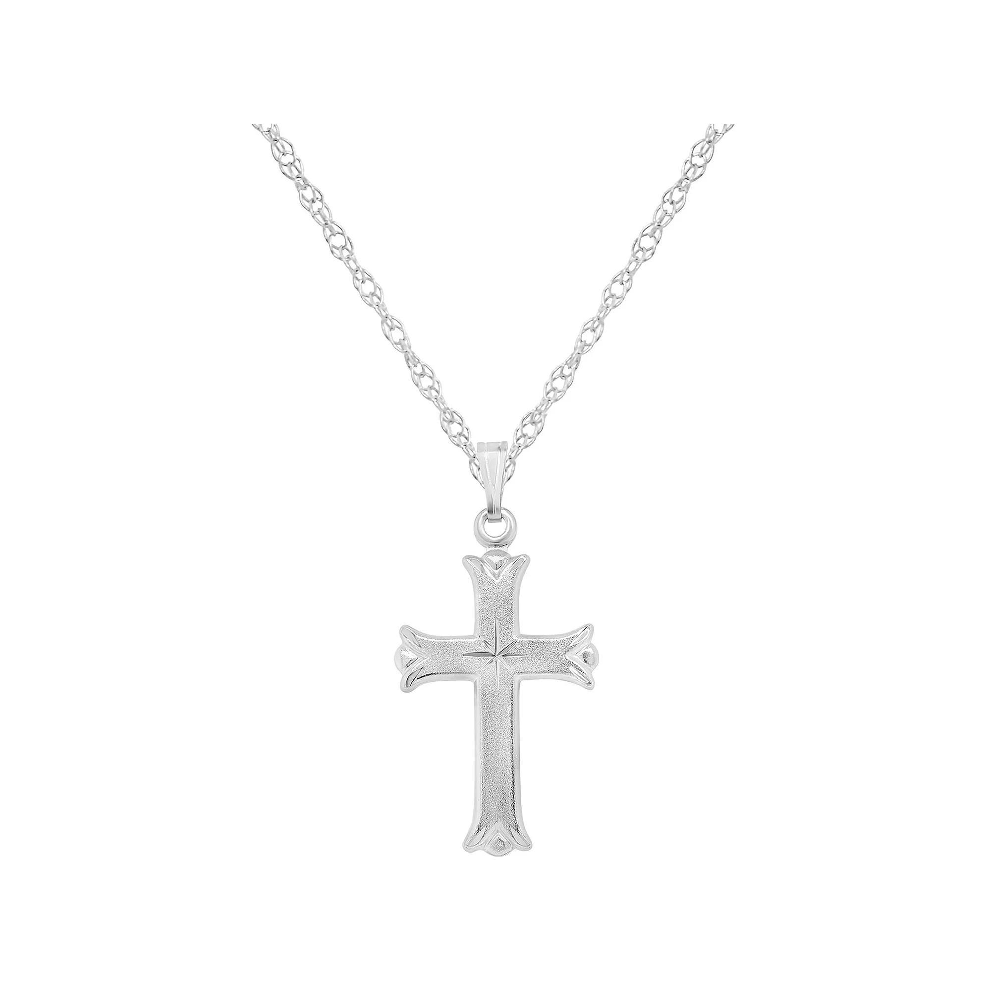 Sterling Silver Cross Pendant, Women's, Size: 18", 14k Gold Plated Product Image