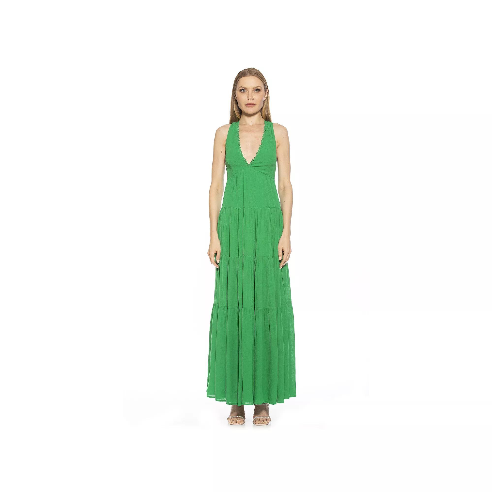 Women's ALEXIA ADMOR Tezzi Lace Trim V-Neck Tiered Maxi Dress, Size: 6, Yellow Ditzy Product Image