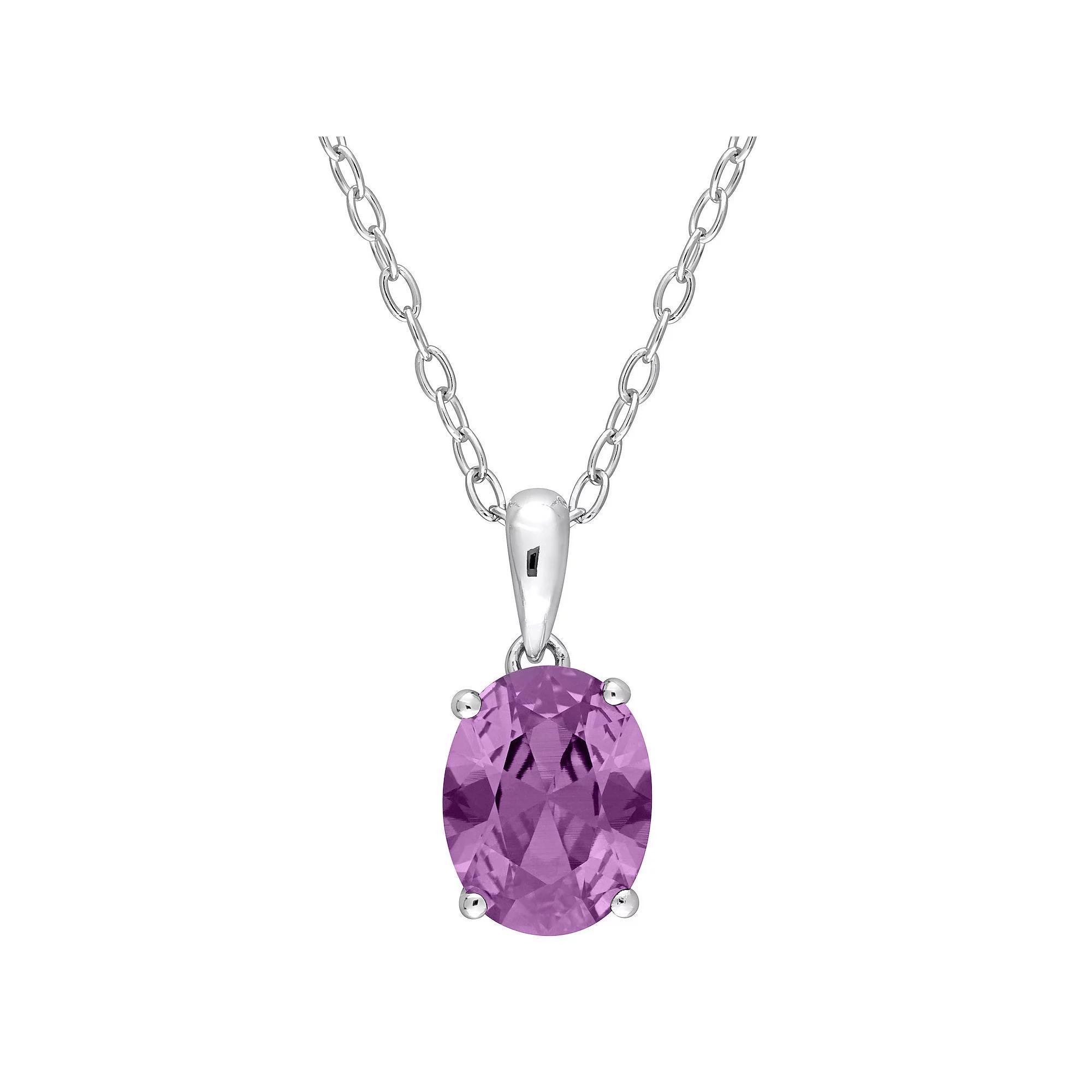 Stella Grace Sterling Silver & Gemstone Oval Stud Pendant Necklace, Womens Simulated Alexandrite Product Image