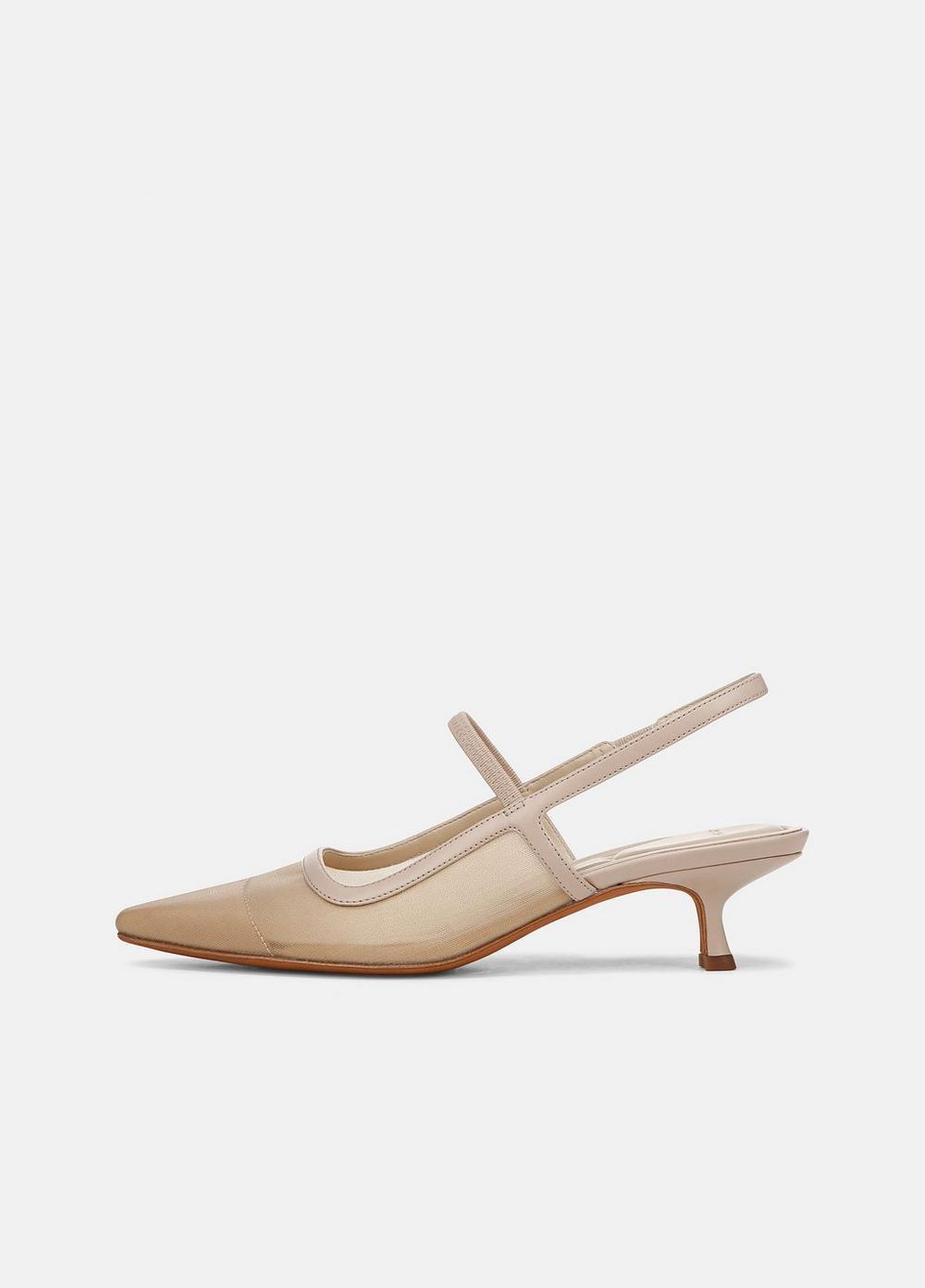 Womens Venice Leather And Mesh Slingback Kitten Heel, Birch Sand, Size 8.5 Vince Product Image