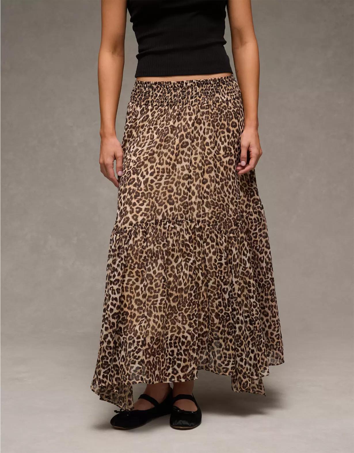 AE Smocked Handkerchief Hem Maxi Skirt Product Image