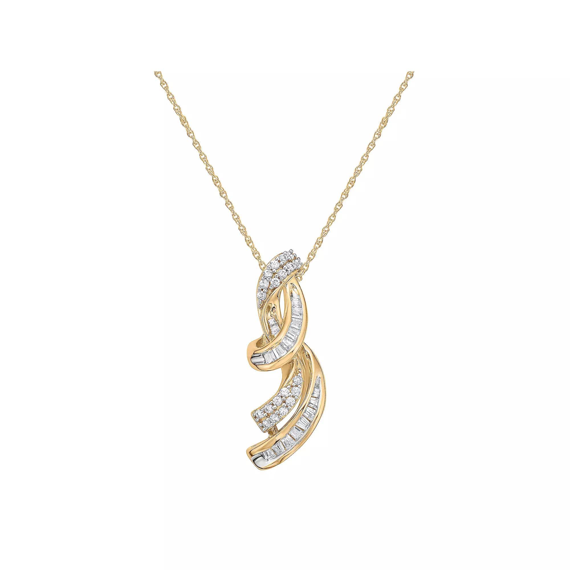 Together As One 10k Gold 1/4 Carat T.W. Diamond Swirl Pendant Necklace, Women's, Size: 18" Product Image