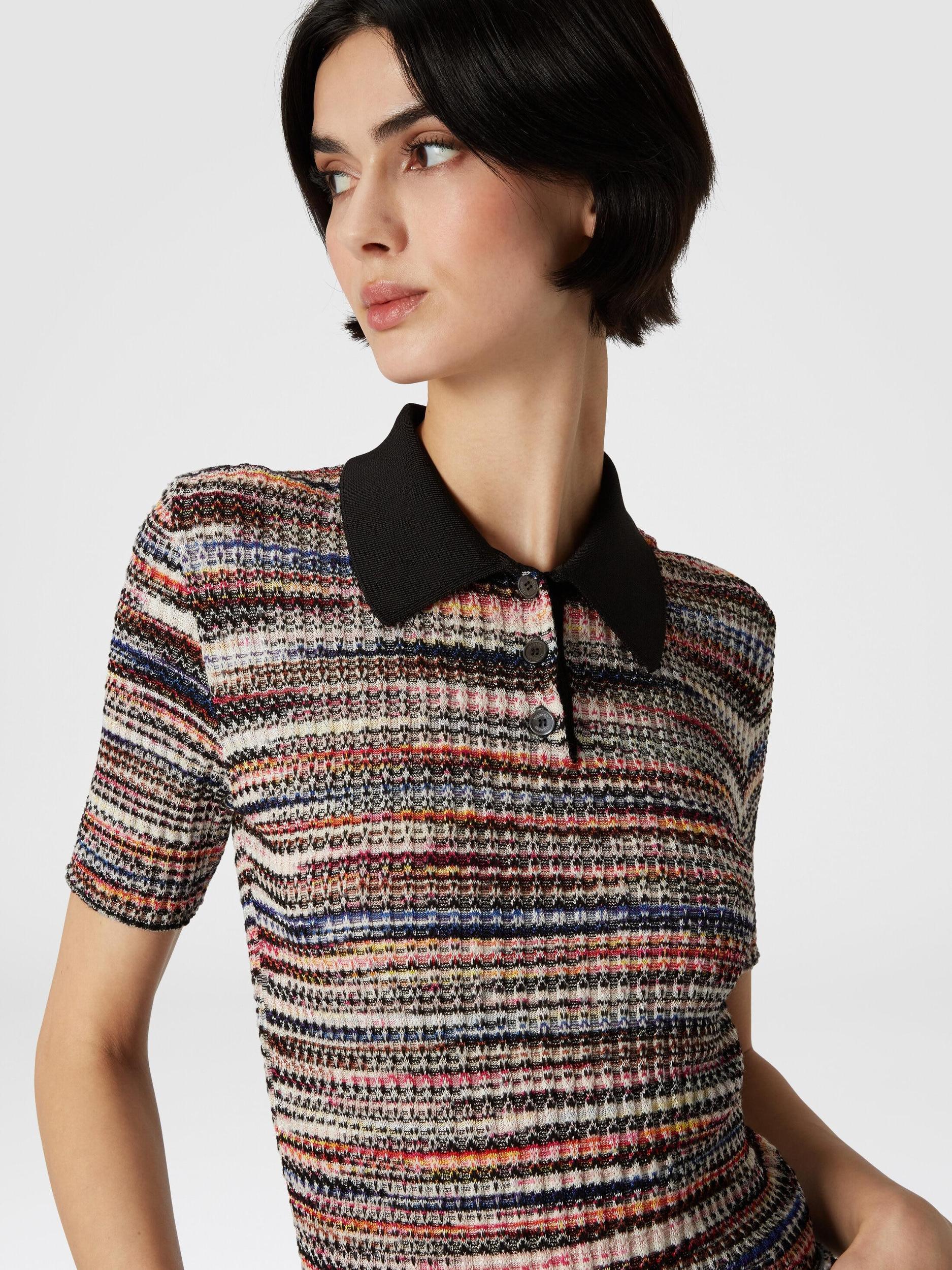 Short-sleeved polo shirt in wool and viscose knit Product Image