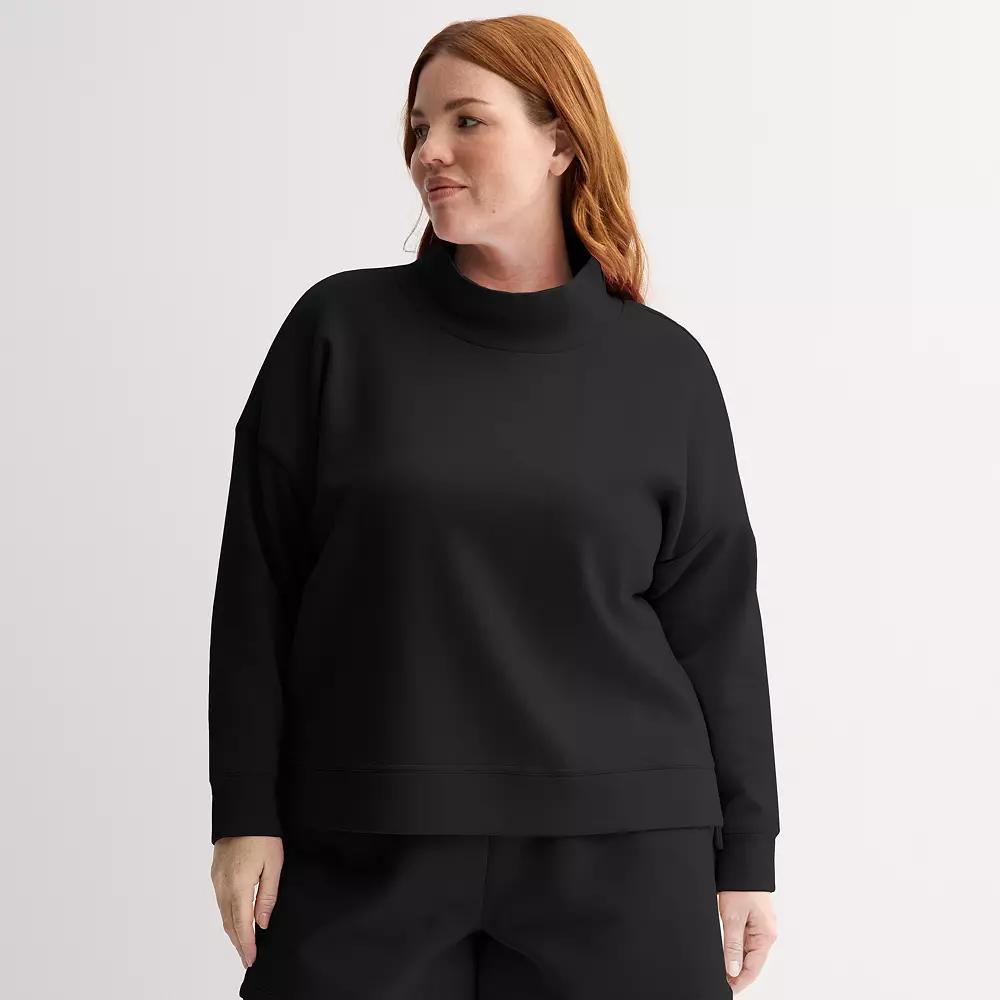 Plus Size Tek Gear Double Knit Funnel Neck Sweater, Women's, Size: 3XL, Mineral Black Product Image