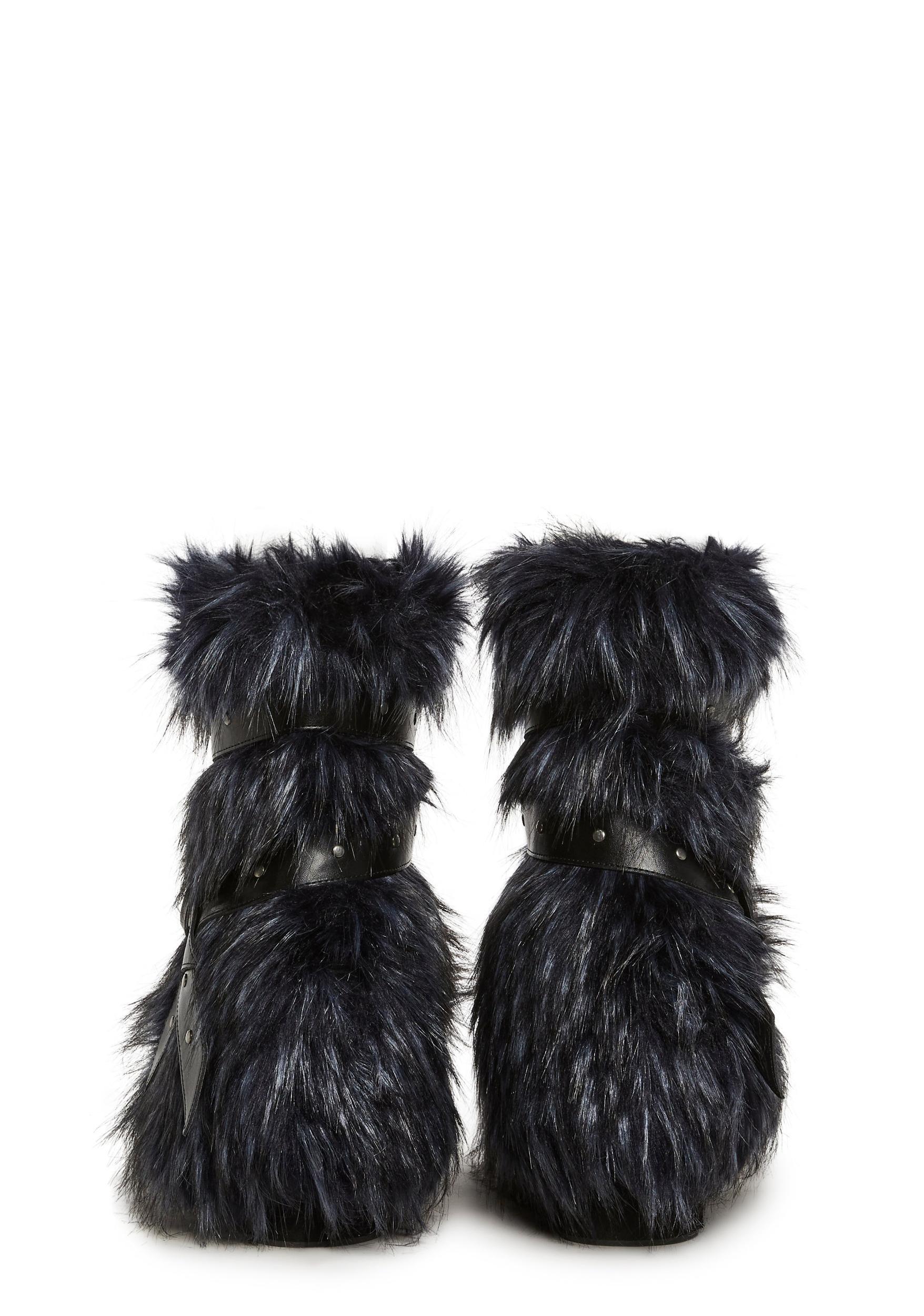 Club Exx Burning Man Faux Fur Platform Boots Rave Festival - Blue Product Image
