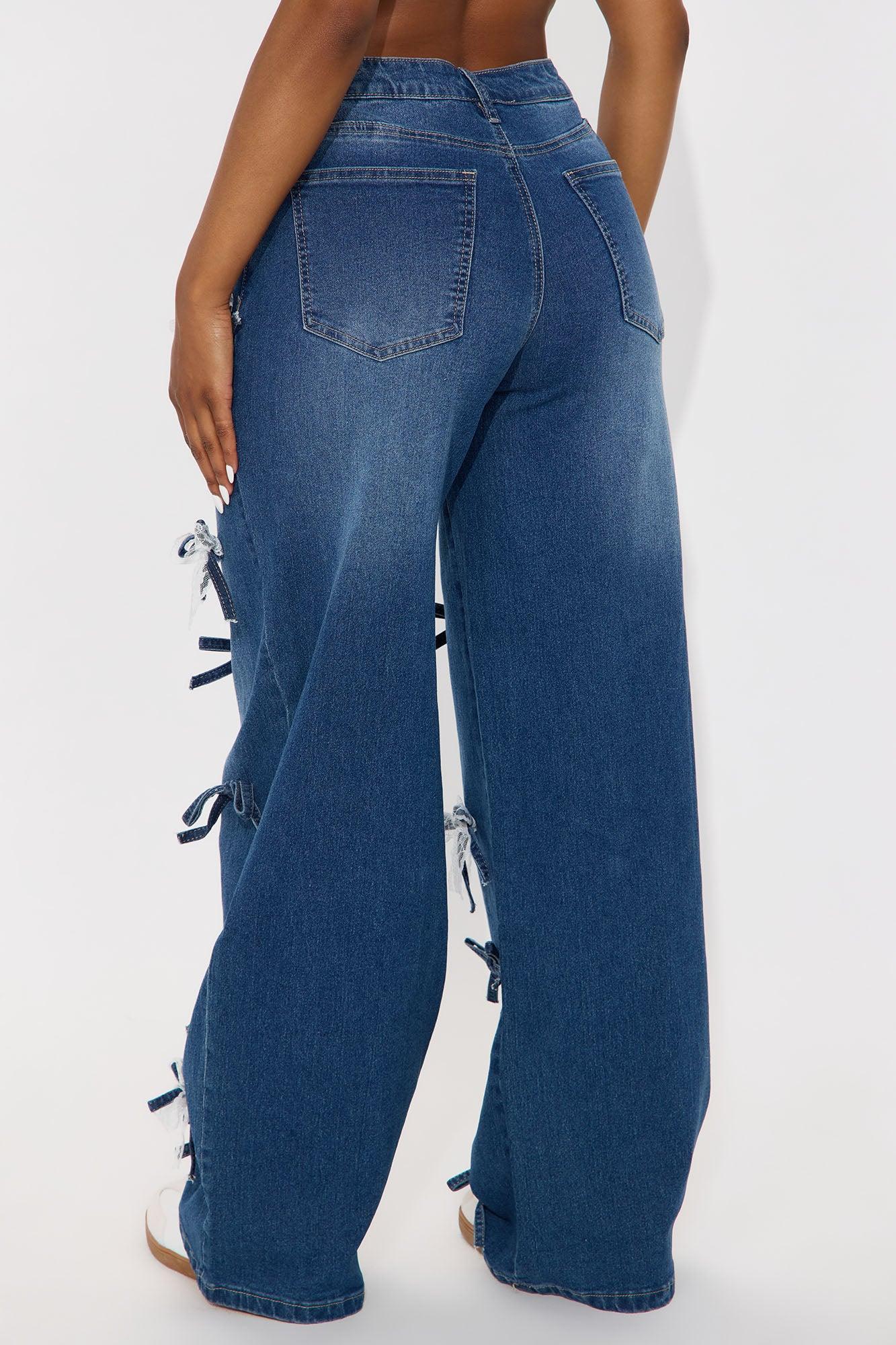 Bowtiful Tinted Wide Leg Jeans - Dark Wash Female Product Image