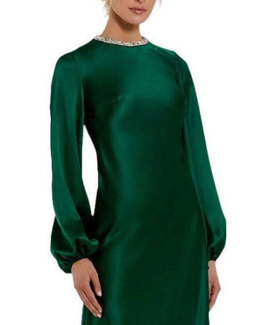 Mac Duggal Crew Neck Long Sleeve Crystal Detail Dress Product Image