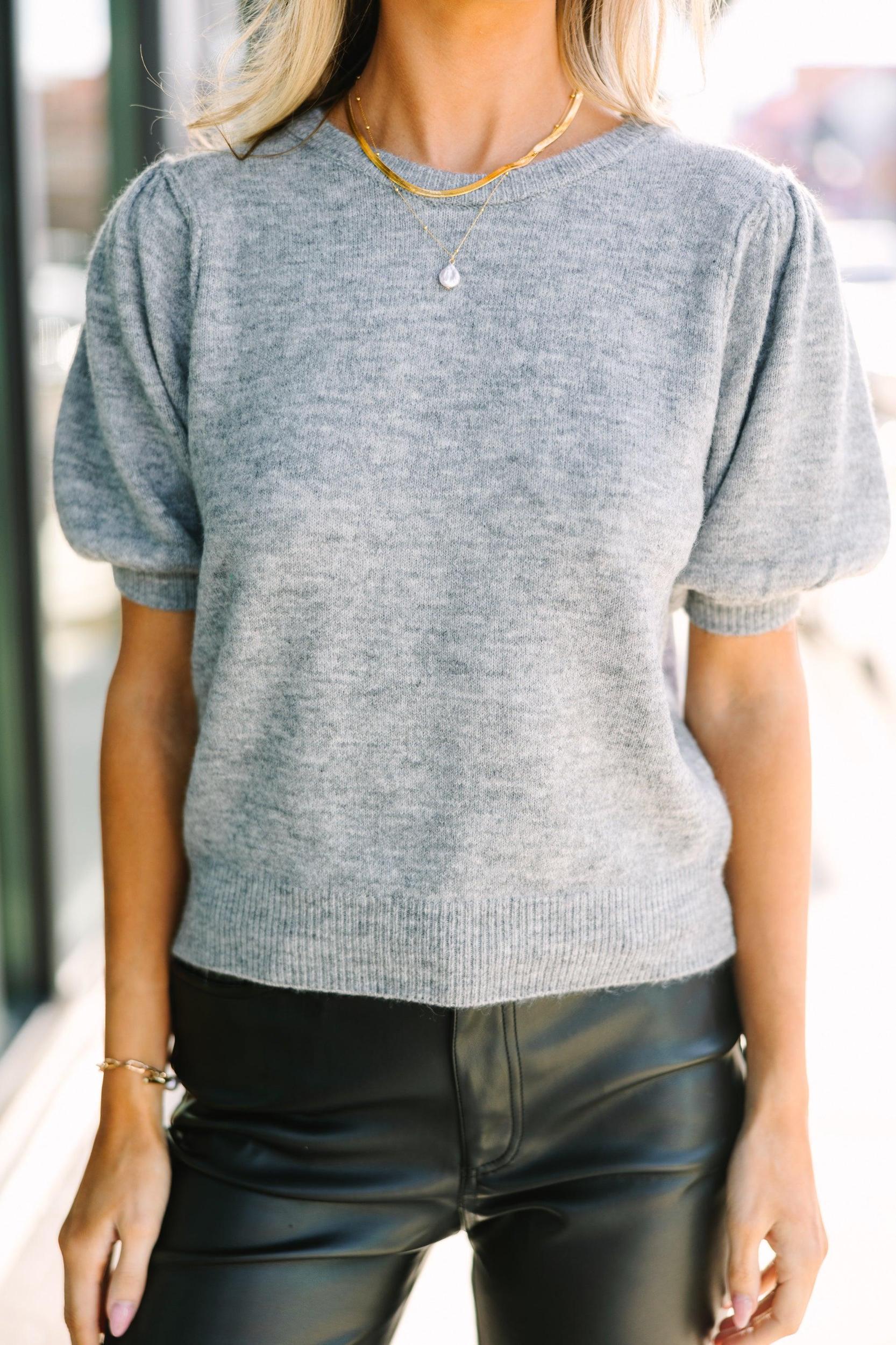 Tell You Everything Heather Gray Short Sleeve Sweater Female Product Image