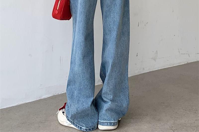 Mid Waist Washed Wide Leg Jeans Product Image
