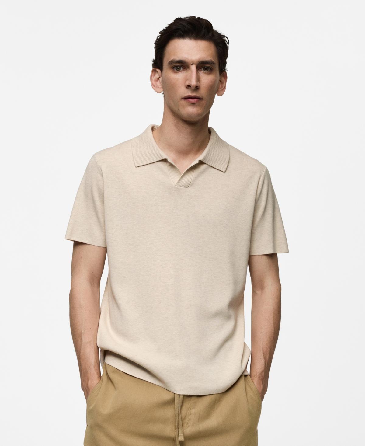 Textured knitted cotton polo shirt - Men | MANGO USA Product Image