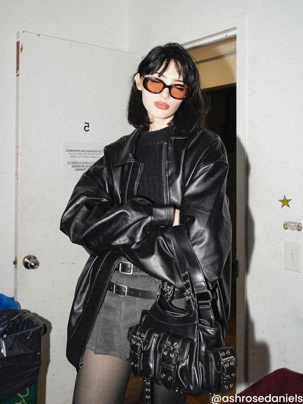 City Of Love Zip Up Ruched Leather Jacket Product Image