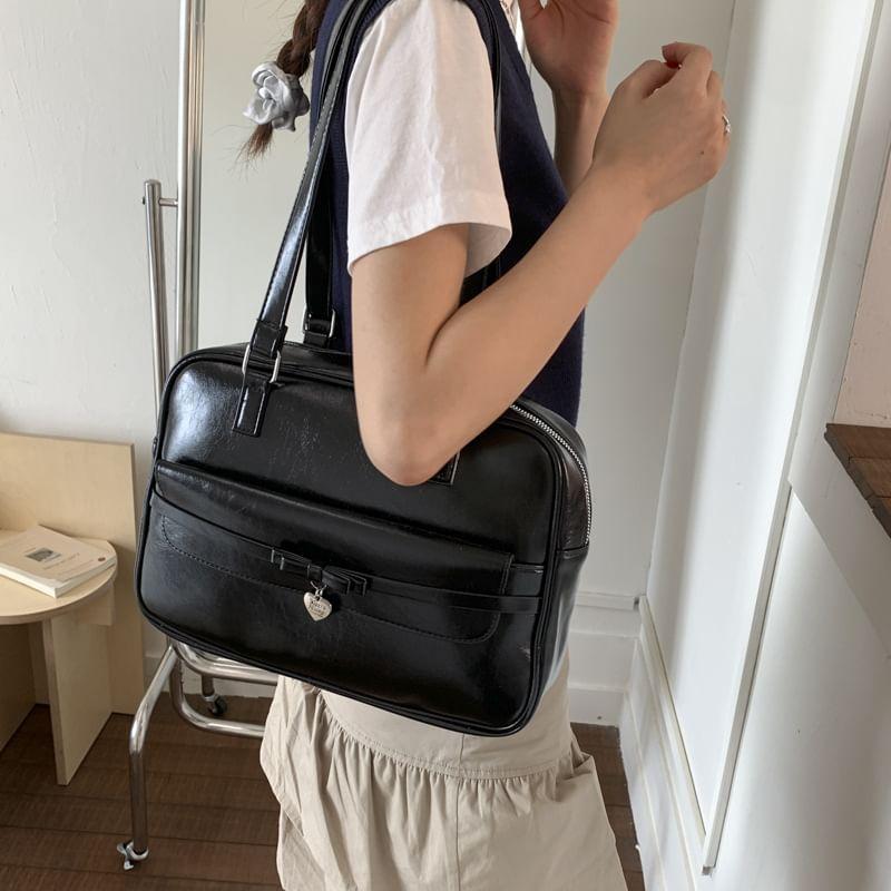 Plain Faux Leather Zip Backpack Product Image