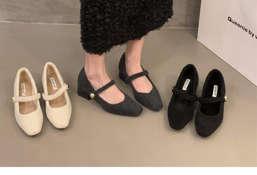 Chunky Heel Plain Fleece Mary Jane Pumps Product Image