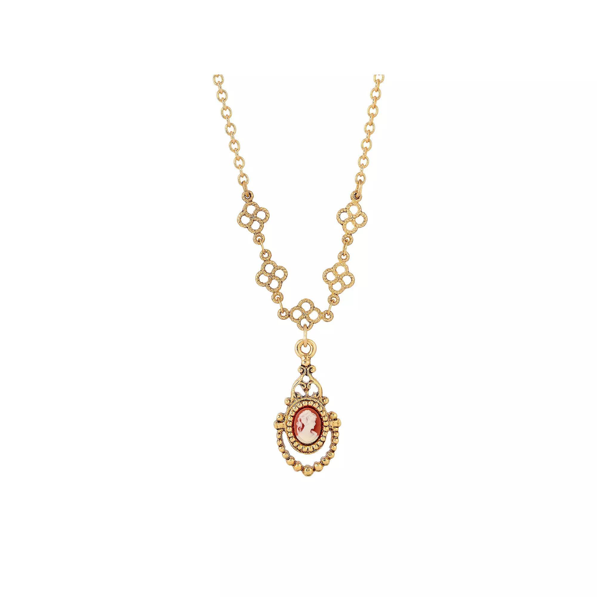 1928 Gold Tone Simulated Carnelian Cameo Necklace, Womens, Orange Product Image