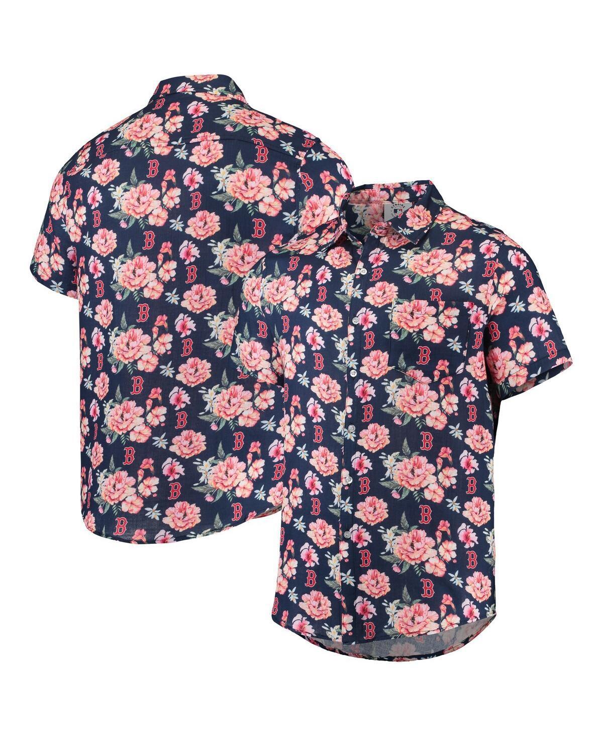 Men's FOCO Navy Boston Red Sox Floral Linen Button-Up Shirt, Size: 2XL, Blue Product Image