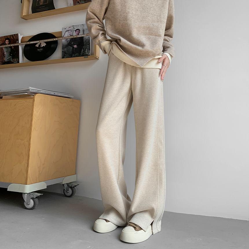 Mid Waist Plain Wide Leg Pants Product Image