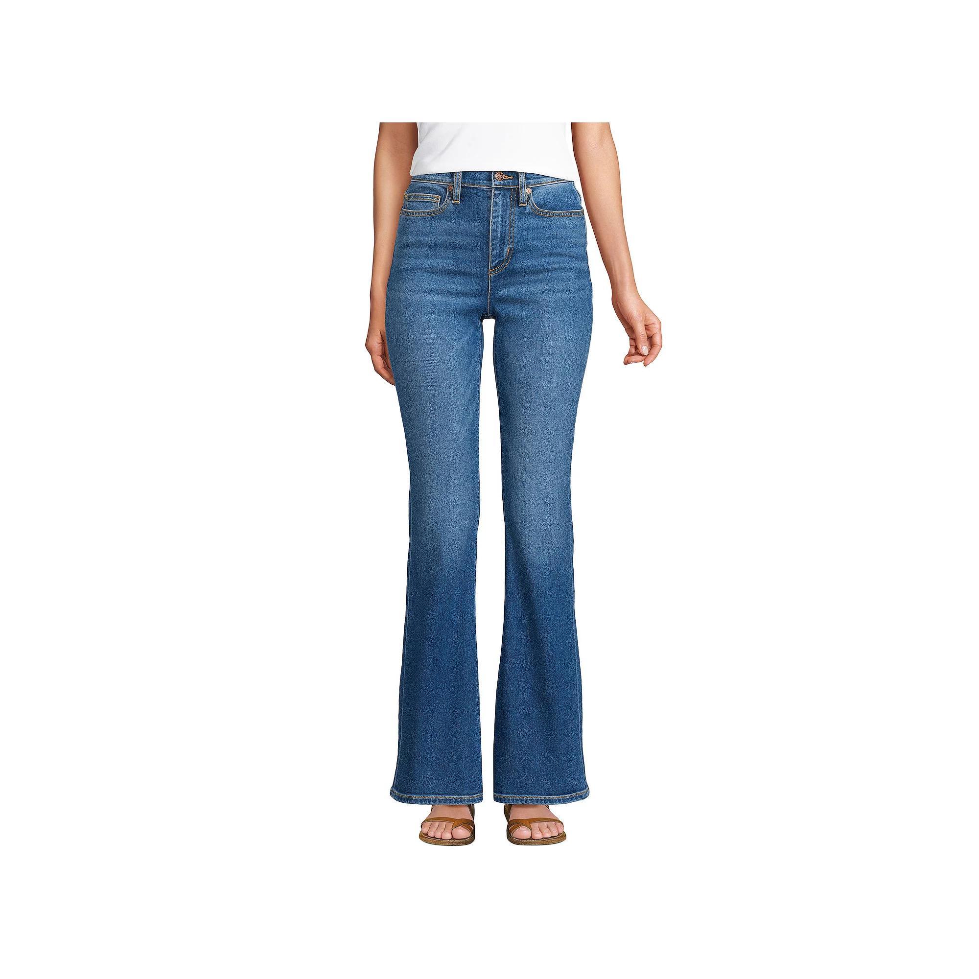Womens Lands End Recover Denim HR Skinny Flare Jeans Blue Tide Blue Product Image