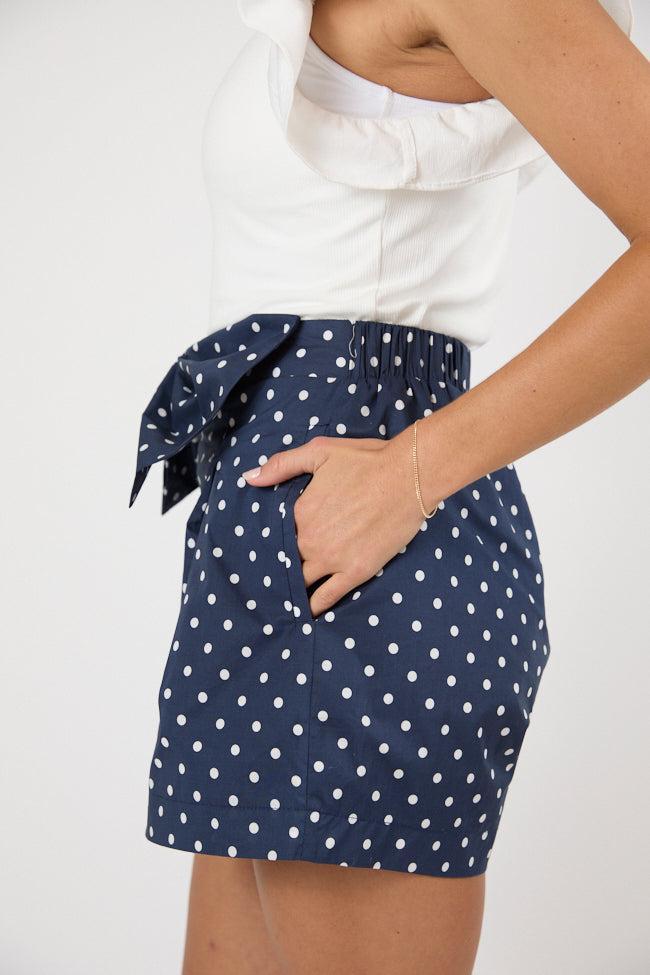 Enchanted Moments Navy Polka Dot Bow Shorts FINAL SALE Product Image